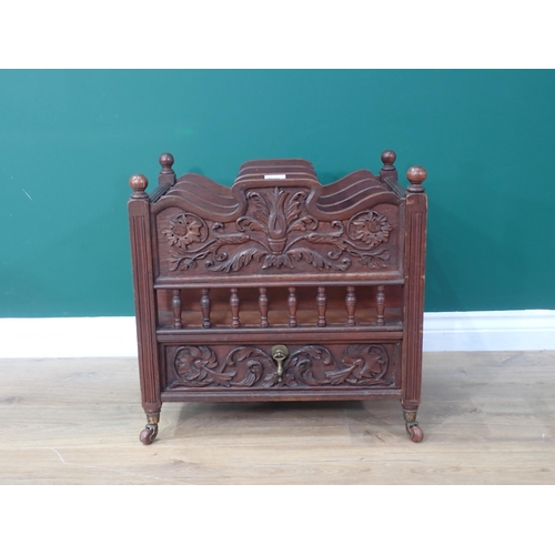 392 - A mahogany Canterbury with floral and leafage carving fitted single drawer to base 1ft 8in W x 1ft 8... 