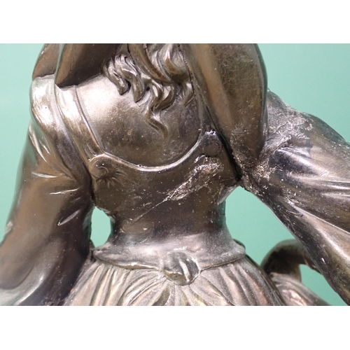 399 - A bronze effect Sculpture of a Shepherdess on walnut veneered and gilded square base 2ft H