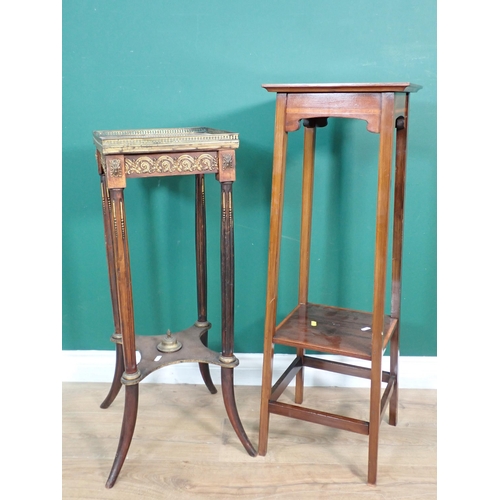 40 - An Edwardian mahogany and satinwood crossbanded two tier Plant Stand 3ft H x 1ft W and a French marb... 