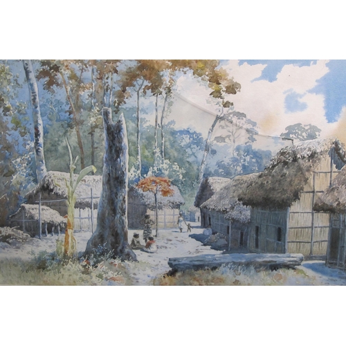 401 - E. RALAMBO. Figures in an African Village, signed, watercolour, 9 x 12½in,