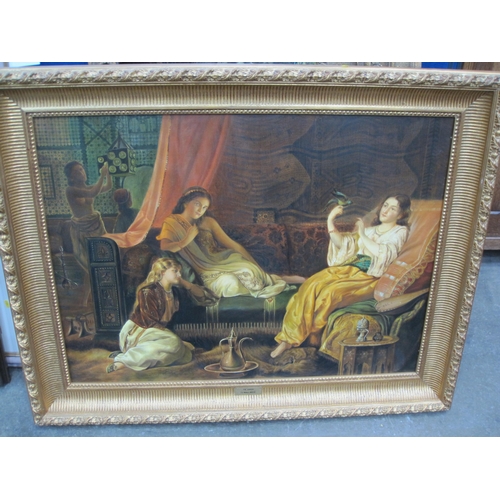 411 - LATE 20TH CENTURY SCHOOL. The Harem, oil on canvas, 29½ x 40in; and two framed reproductions after o... 