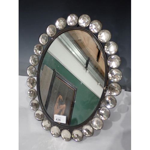 436 - An oval easel Dressing Mirror framed by cut crystal 15in x 12in