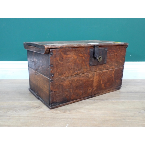 45 - An 18th Century oak Box with early strap hinges and lock plate 1ft 4in W x 9in H