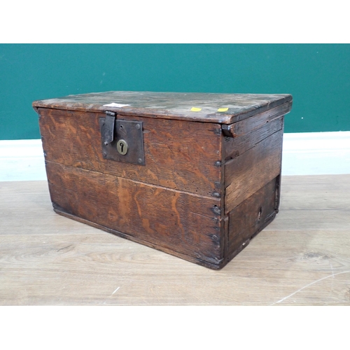 45 - An 18th Century oak Box with early strap hinges and lock plate 1ft 4in W x 9in H