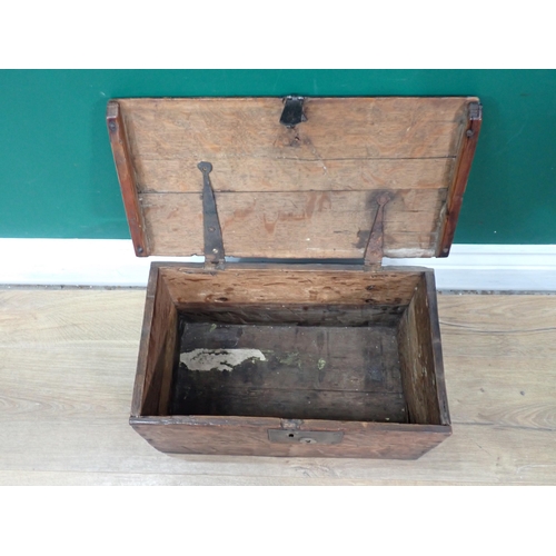 45 - An 18th Century oak Box with early strap hinges and lock plate 1ft 4in W x 9in H