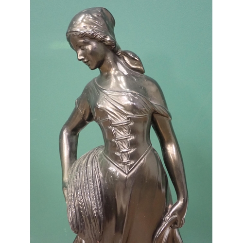 458 - A bronze effect Sculpture of a Girl harvesting wheat on ebonised and walnut effect base 2ft 1in H