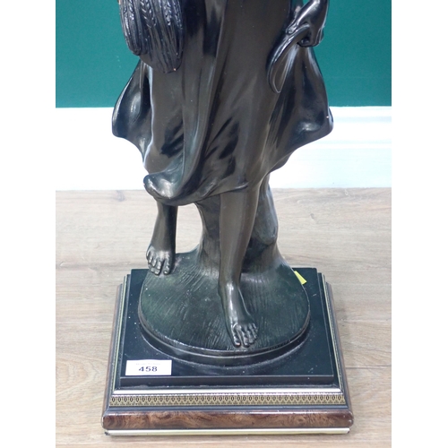 458 - A bronze effect Sculpture of a Girl harvesting wheat on ebonised and walnut effect base 2ft 1in H