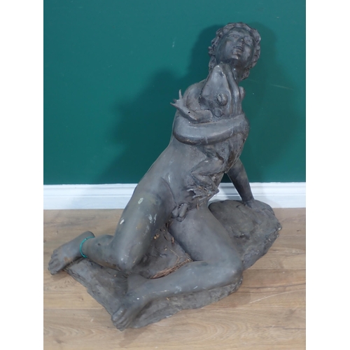 459 - A hollow cast bronze Fountain Feature in the form of a Boy, the Frog mouth plumbed for water 2ft 10i... 