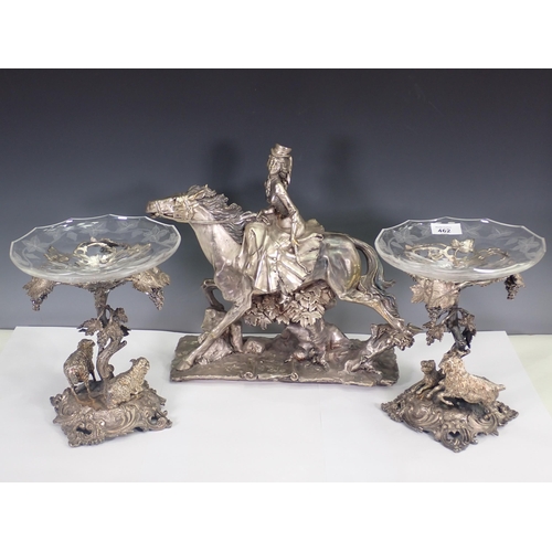 462 - A pair of Tazzas with white metal bases in the form of vines with goats and sheep and glass bowls wi... 