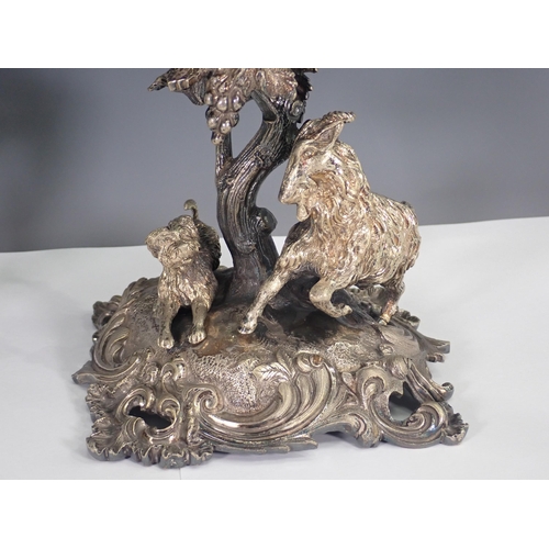 462 - A pair of Tazzas with white metal bases in the form of vines with goats and sheep and glass bowls wi... 