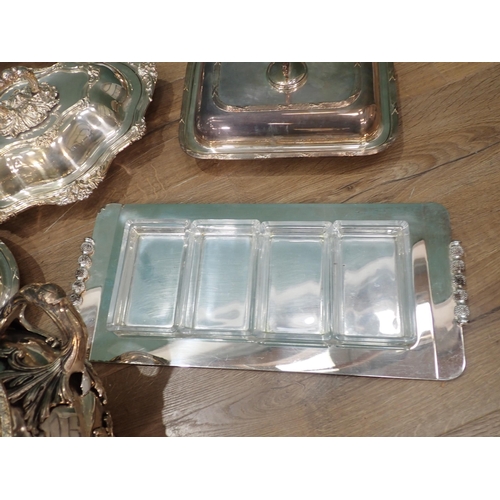 465 - Two boxes of silver plate including Entre Dishes and Covers