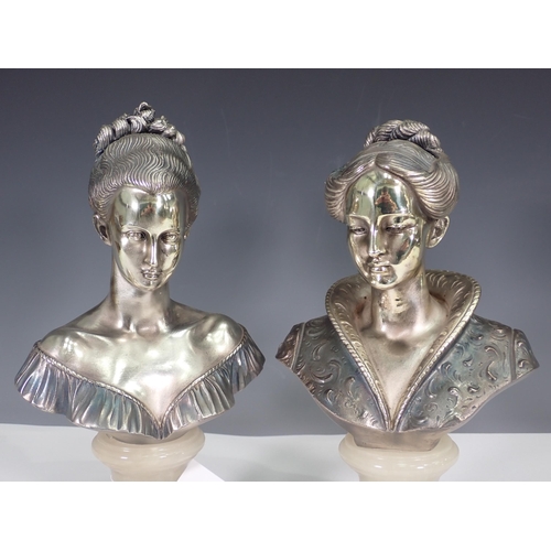 470 - Two white metal Bust of women in 18th Century dress signed A. Giaranelli? 10in H