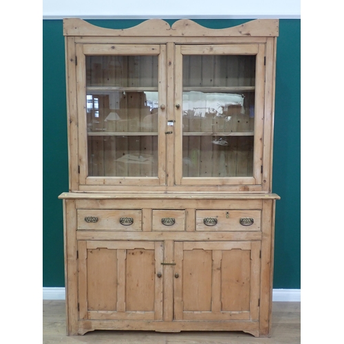 477 - A Victorian pine and glazed Kitchen Dresser fitted two drawers above pair of panelled doors to base ... 