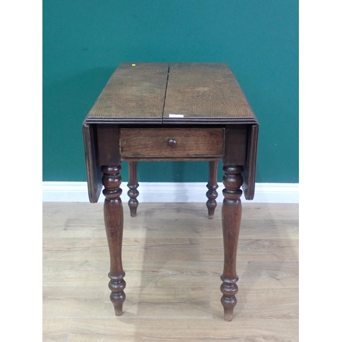 478 - A Victorian oak Pembroke Table fitted single end drawer on turned supports 3ft W 2ft 4in H