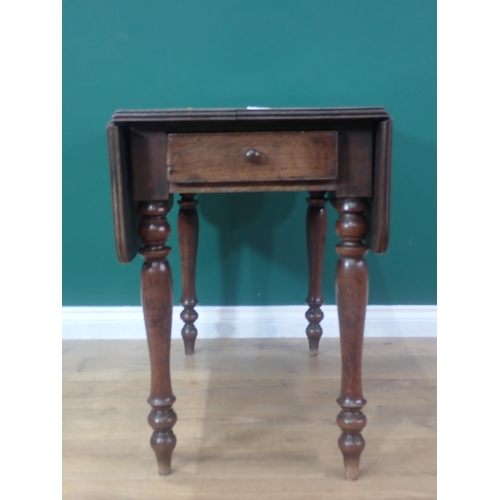 478 - A Victorian oak Pembroke Table fitted single end drawer on turned supports 3ft W 2ft 4in H