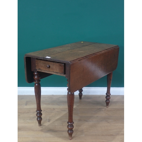 478 - A Victorian oak Pembroke Table fitted single end drawer on turned supports 3ft W 2ft 4in H