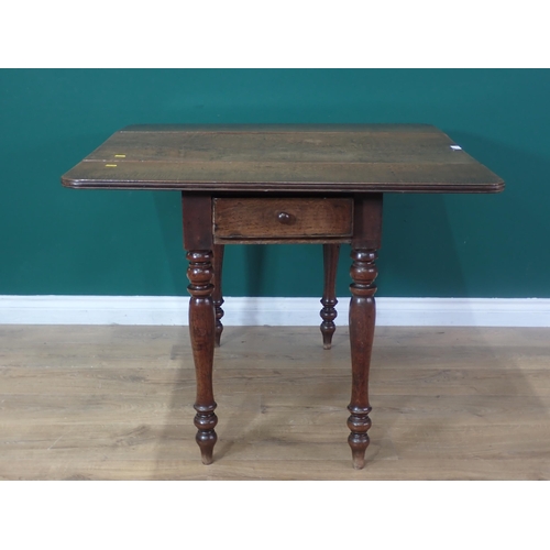 478 - A Victorian oak Pembroke Table fitted single end drawer on turned supports 3ft W 2ft 4in H