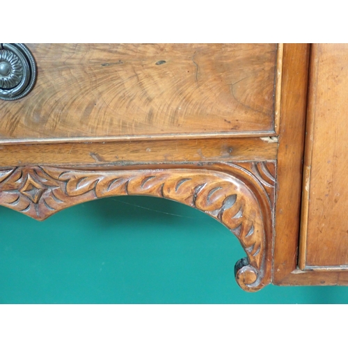 486 - A Victorian mahogany Sideboard with raised scroll carved gallery back fitted three drawers mounted o... 