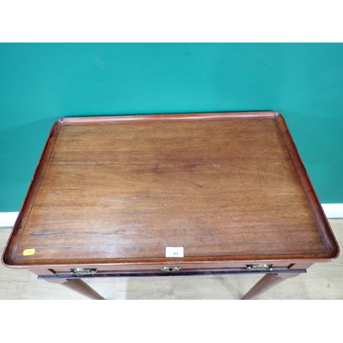 49 - A Georgian walnut tray top Side Table fitted single frieze drawer mounted on turned tapering support... 