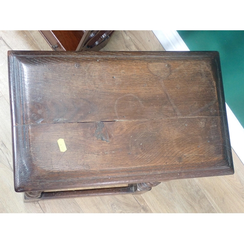 493 - A set of mahogany Wall Shelves fitted single drawer and two reproduction oak Joint Stools in the 17t... 