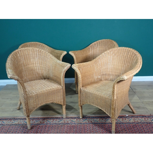 495 - A bamboo and oak Breakfast Table and four wicker Conservatory Chairs