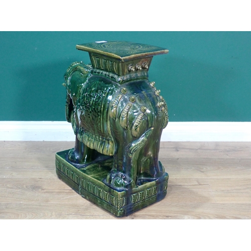 497 - A green glazed Majolica Elephant Garden Seat 1ft 10in H x 1ft 6in L