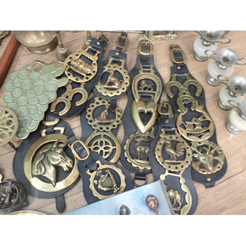 512 - A box of Horse Brasses, brass Camel Figure, CD Rack, etc.