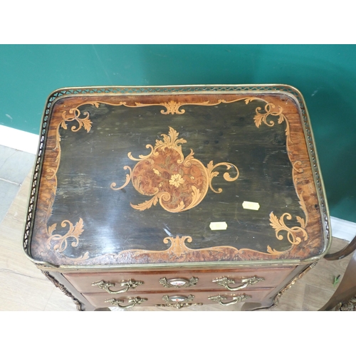 532 - A pair of Continental marquetry Bedside Stands with pierced brass gallery and fitted two drawers wit... 