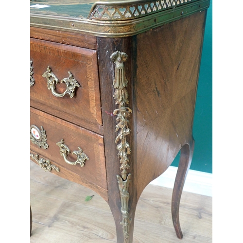 532 - A pair of Continental marquetry Bedside Stands with pierced brass gallery and fitted two drawers wit... 