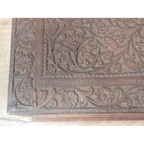 549 - An Anglo-Indian sandalwood carved Dressing Box with fitted interior and dressing mirror 1ft 5in W x ... 