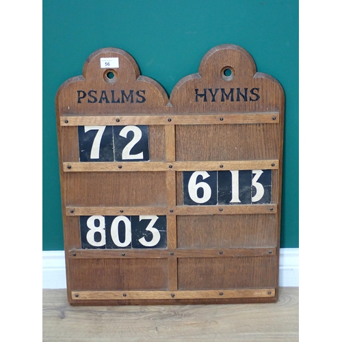 56 - An oak Church Hymn Number Board 2ft 1in H x 1ft 8in W