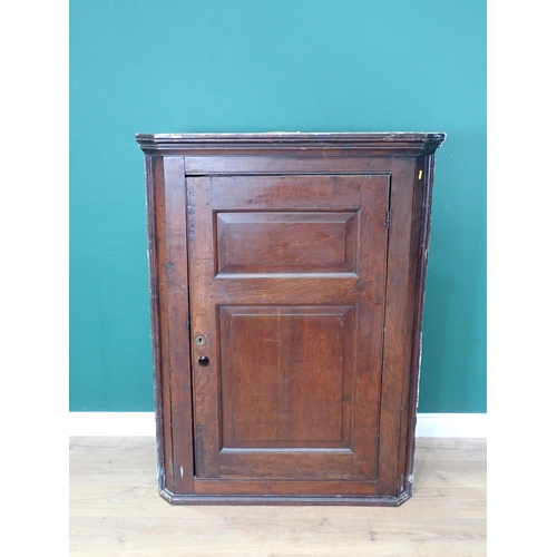 572 - An antique oak hanging Corner Cupboard fitted single fielded panel door 4ft 2in H x 3ft 1in W