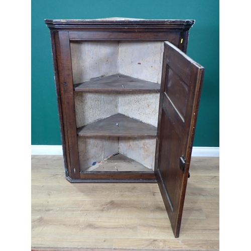 572 - An antique oak hanging Corner Cupboard fitted single fielded panel door 4ft 2in H x 3ft 1in W