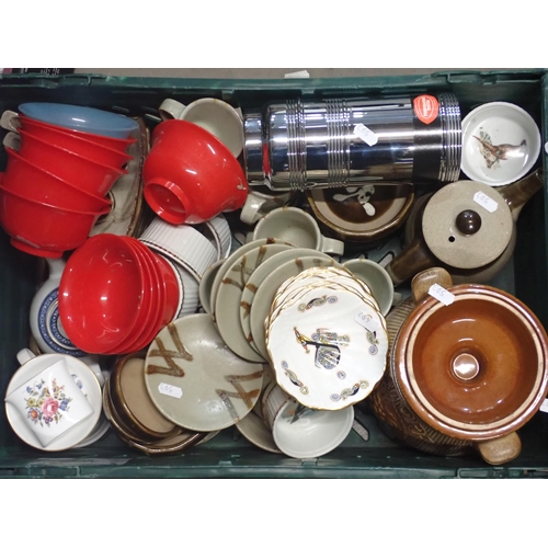 593 - Three boxes including a Chad Valley Roulette Wheel, a brass Jam Pan, a quantity of Tankards, a quant... 