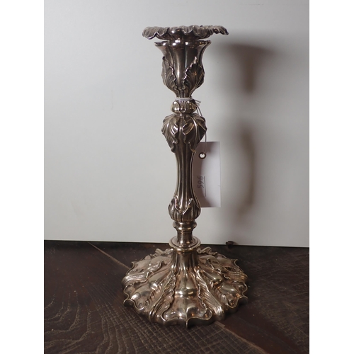 596 - A pair of silver plated Candlesticks bearing maker's mark, 10in H, a plated Bottle Holder with soda ... 