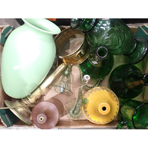 607 - A collection of ceramics and glass including Teaware, glass Vases, a Table Lamp (passed PAT), childr... 