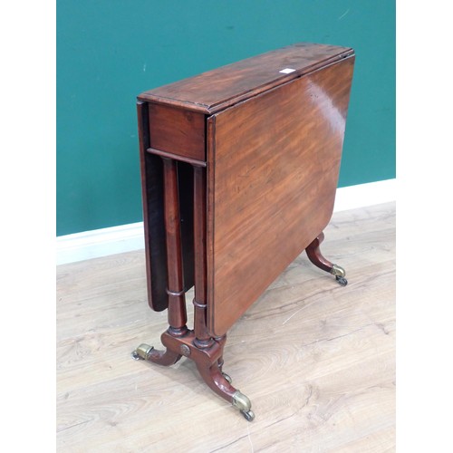 262 - A Victorian mahogany Sutherland Table on turned supports and out swept feet with brass casters 2ft 5... 