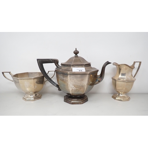 75 - A George VI silver octagonal three piece Tea Service, Sheffield 1939, 1220gms all in