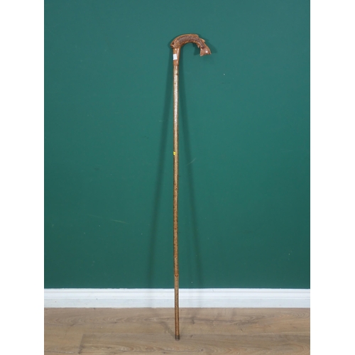 766 - A hazel Walking Stick with carved salmon handle