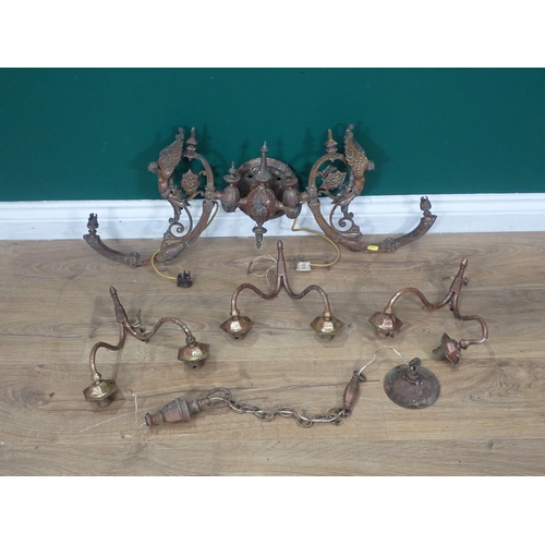 767 - A 19th Century brass two branch Wall Light with angel design and three other two branch Wall Lights