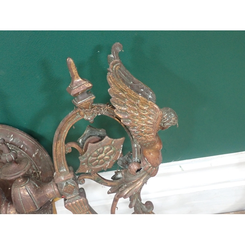 767 - A 19th Century brass two branch Wall Light with angel design and three other two branch Wall Lights