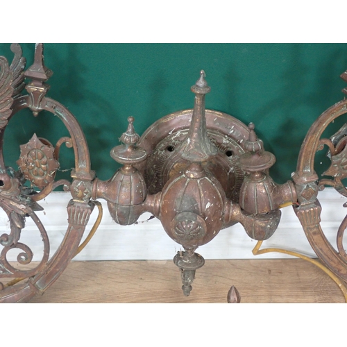 767 - A 19th Century brass two branch Wall Light with angel design and three other two branch Wall Lights