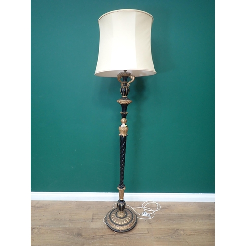 779 - An antique ebonised and gilded Standard Lamp and shade 6ft 2in H (failed PAT)