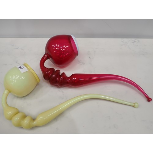 247 - Two large coloured glass Pipes