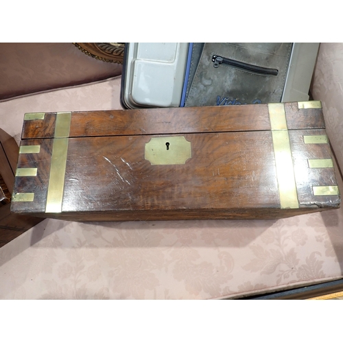 368 - A Victorian walnut and Tunbridge inlaid Writing Slope and a walnut brass bound Writing Slope