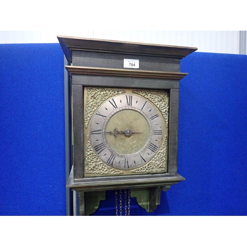 784 - A brass dial Wall Clock in later case, with silvered chapter ring and inscribed Wells, Watlington, 2... 