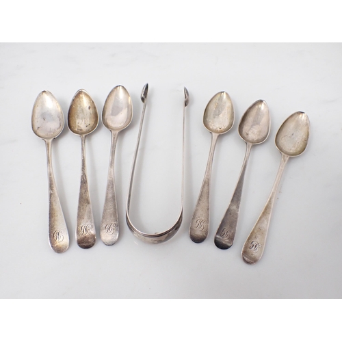 119 - Six Georgian Scottish silver Teaspoons, old English pattern, engraved initials I and I.G., circa 179... 