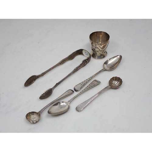 126 - A pair of Victorian Scottish silver Sugar Tongs, King's pattern, Edinburgh 1843, two bright-cut Teas... 