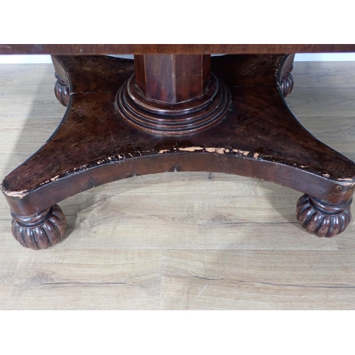 15 - A 19th Century walnut and satinwood crossbanded Breakfast Table on octagonal tapering column and con... 