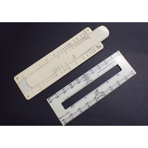 184 - A 1920's Vee Tee Meter military slide rule and a WWII rectangular Protractor